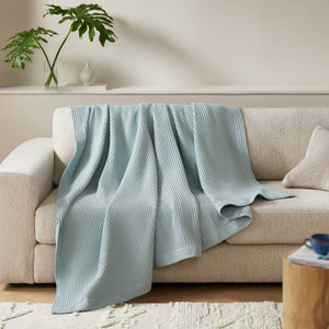 JLA Home Madison Park - Cotton Waffle Weave Blanket — Ultra-Soft Breathable 100% Cotton, OEKO-TEX Certified, Machine Washable Aqua BR51N-3832