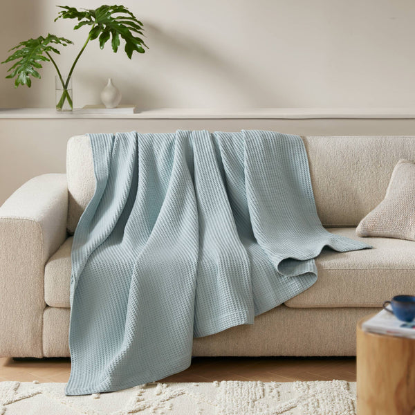 JLA Home Madison Park - Cotton Waffle Weave Blanket — Ultra-Soft Breathable 100% Cotton, OEKO-TEX Certified, Machine Washable Aqua BR51N-3832
