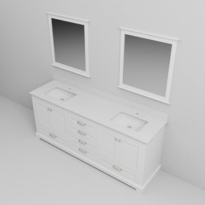 English Elm White Double Bath Vanity 80 in W x 22 in D with White Quartz Counter, Soft-Close Drawers, Mirrors B2731S00815