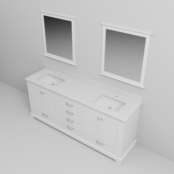 English Elm White Double Bath Vanity 80 in W x 22 in D with White Quartz Counter, Soft-Close Drawers, Mirrors B2731S00815