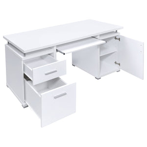English Elm Rochelle White Desk with Adjustable Keyboard Tray, 2 Drawers & Cabinet — Stylish Organized Workspace B062P333428