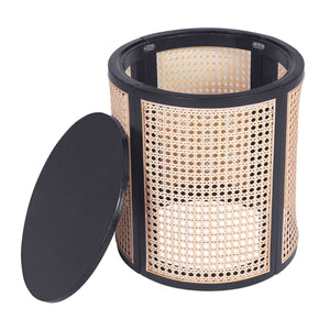 English Elm Christopher Knight Home® - 15.70" Round End Table with Imitation Rattan Weave, Compact Rubber Wood Nightstand for Cozy Spaces Black N770P281695B