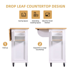 English Elm White Kitchen Island Cart with Wood Top, Drop-Leaf, Locking Wheels, 2 Drawers & Cabinet Storage W2565P359239