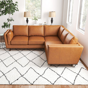 English Elm Erman Genuine Leather Sectional Sofa with Chaise and Mid-century Dowel Legs B183S00113