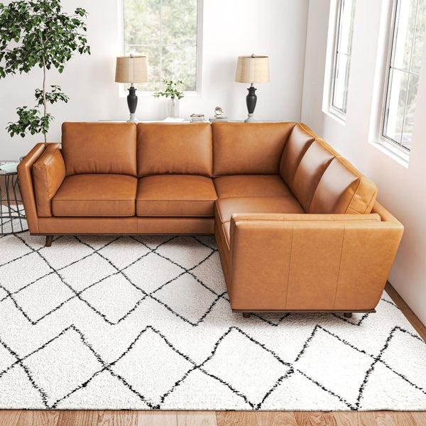 English Elm Erman Genuine Leather Sectional Sofa with Chaise and Mid-century Dowel Legs B183S00113