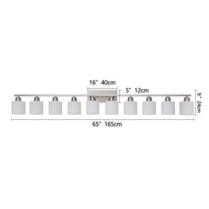 English Elm 10-Light Nickel Vanity Light 34.65in Chrome Farmhouse Wall Sconce with Milky Glass Shades, Dimmable Elegance W2312P374855