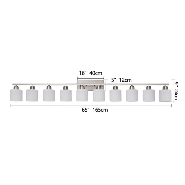 English Elm 10-Light Nickel Vanity Light 34.65in Chrome Farmhouse Wall Sconce with Milky Glass Shades, Dimmable Elegance W2312P374855