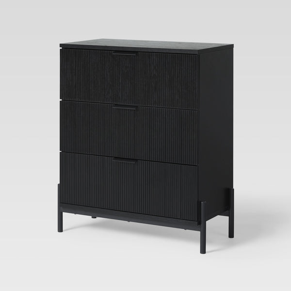 3 Drawer Chest with Reeded Drawer Fronts Black PRSB3BBL2 Walker Edison
