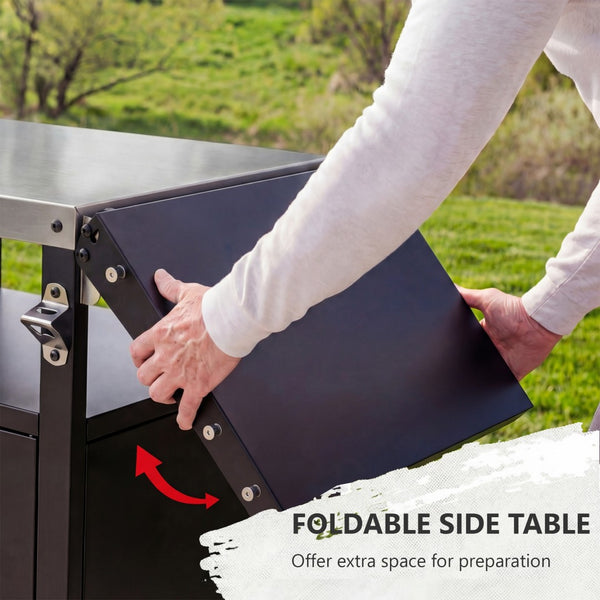 English Elm K&k Outdoor Bbq Station Stainless Steel Top Foldable Side Table Locking Wheels N707P379802B