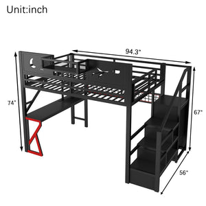 English Elm Metal Full Loft Bed with L Shaped Desk Wardrobe Rgb Lighting and Usb Charging W2593S00062