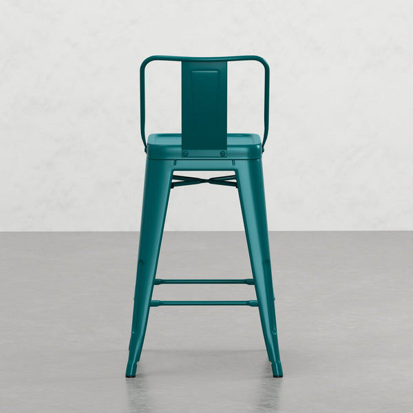 English Elm Keeley 24-Inch Metal Counter Stool Set of 4 with Curved Back, Footrest & Durable Powder-Coat Finish Teal Blue B2732P253604