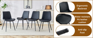English Elm Table and Chair Set 7 Piece Black Marble Mdf Dining with Pu Leather Seating W1151S04135