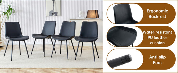 English Elm Table and Chair Set 7 Piece Black Marble Mdf Dining with Pu Leather Seating W1151S04135