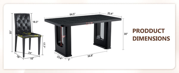English Elm Table And Chair Set - Modern Black Wood Dining Table With Ergonomic Pu Leather Chairs For Comfort W1151S04311-GIGA