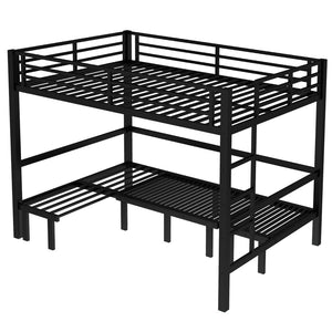 English Elm Queen Metal Bunk Bed - Versatile Queen-Over-Queen With Pull-Out Lower Section & Safety Rails, Black W1580S00208-GIGA