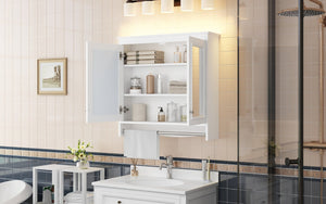 English Elm 3-in-1 Wall Mounted Medicine Cabinet with Soft Close Door Adjustable Shelves and Towel Bar White N710P405415K