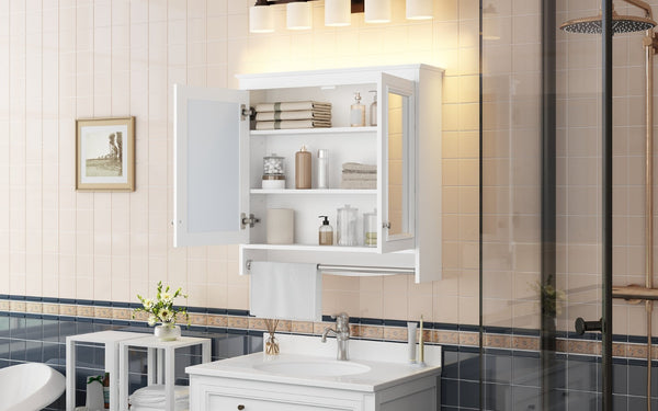 English Elm 3-in-1 Wall Mounted Medicine Cabinet with Soft Close Door Adjustable Shelves and Towel Bar White N710P405415K