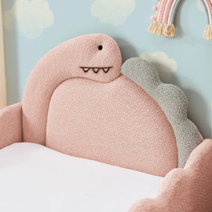 English Elm Twin Dinosaur Boucle Upholstered Kids Bed Solid Wood Frame with Padded Safety Rails Pink W1413P384917