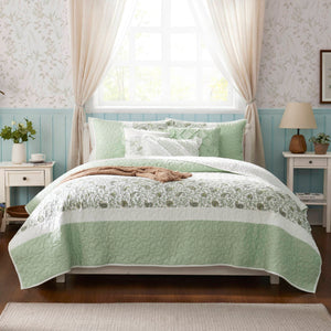 English Elm 6 Cotton Percale Quilt Set Full/Queen with 3 Decorative Pillows Breathable Printed Cotton Blend Comfort Sage Green 22.83 L x 17.72 W x 7.09 H B035P294112