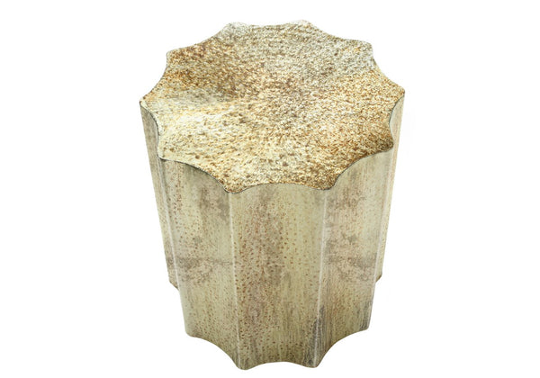English Elm Accent Table, Modern Boho Drum Design In Antique Gold Metal – Stylish Side Or Nightstand For Small Spaces B2710P219444