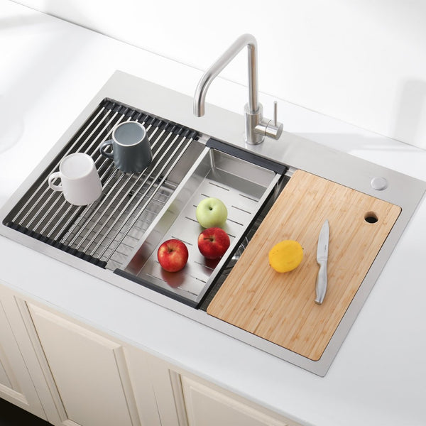 English Elm Stainless Handmade 36 Inch Single Bowl Drop-in Kitchen Sink with Accessories Included T3177P296185