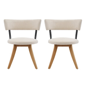 English Elm Modern Beige Fabric Dining Chairs Walnut Rubberwood Base Curved Back Set of 2 N768P391169N