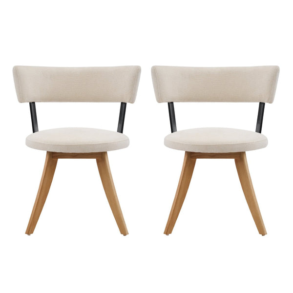 English Elm Modern Beige Fabric Dining Chairs Walnut Rubberwood Base Curved Back Set of 2 N768P391169N