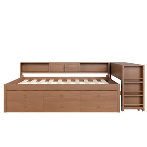 English Elm Twin Daybed Pine Frame with Trundle Desk Hutch Shelves and Storage for Kids Rooms Brown W1580S00462