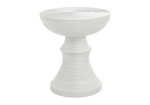 English Elm Accent Round Side Table Ribbed Sculptural White Magnesium Oxide for Patio or Bedroom B2710P461679