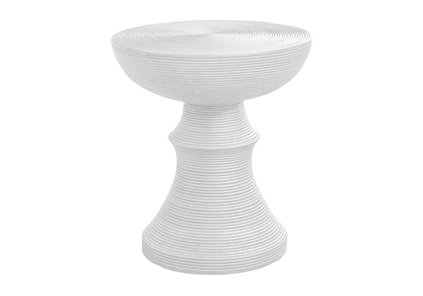 English Elm Accent Round Side Table Ribbed Sculptural White Magnesium Oxide for Patio or Bedroom B2710P461679