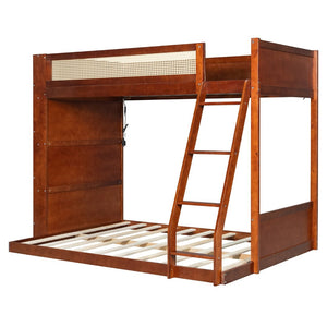 English Elm Twin Over Full Bunk Bed with Cane Guardrail Led Lighting and Built-in Bookshelf Espresso LT000351AAP