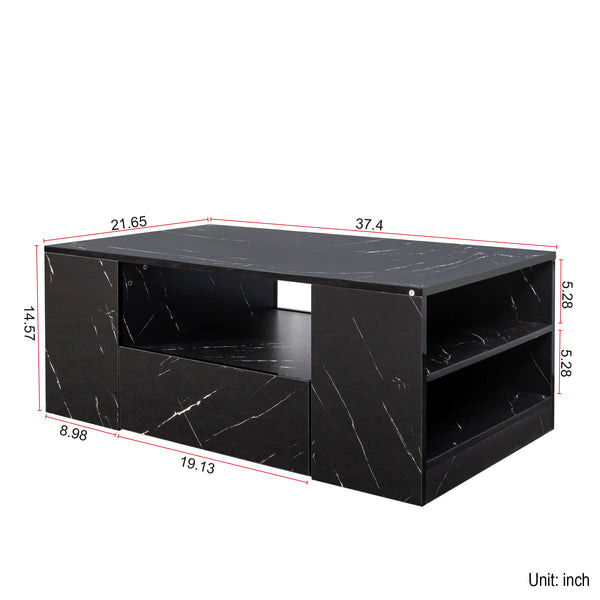English Elm 14.57IN LED Coffee Table with 20-Mode Remote Lighting, 2 Drawers, Open Shelves & Durable Wood Finish W331P264716