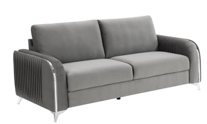 English Elm Wenona Velvet Sofa with Chrome Legs, Pocket Coil Seat, Tight Seat & Loose Back Cushions, Durable Frame Gray 34 L x 20.8 W x 17 H B2726S00428
