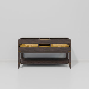 English Elm Brown Oak Double Bath Vanity - Stylish 60" Wide Cabinet With Soft-Close Drawers & Ample Storage Space B2731P260250