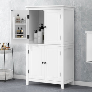 English Elm Elegant Bathroom Floor Storage Cabinet with 4 Doors, Adjustable Shelves, Anti-Tip Design, 28"L x 15"W White N725P188461K