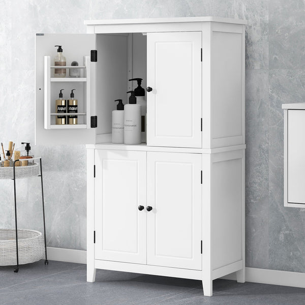 English Elm Elegant Bathroom Floor Storage Cabinet with 4 Doors, Adjustable Shelves, Anti-Tip Design, 28"L x 15"W White N725P188461K