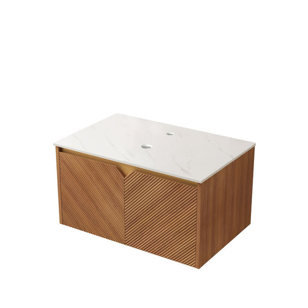 English Elm Noor Oak Veneer Floating Bathroom Vanity with Grooved Plywood Cabinet and Ceramic Basin W2615P386263