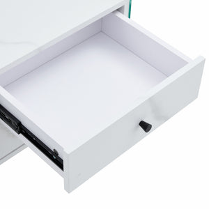 English Elm Double-drawer modern bedside table with MDF surface, tempered glass sides, elegant storage design W1151P191734