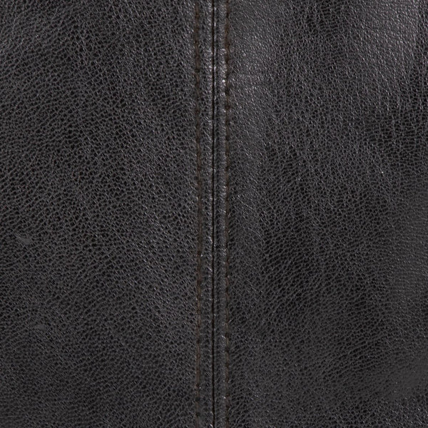 English Elm Cobbler Leather and Canvas Pouf Ottoman by LumiSource — Industrial Stitching, Recycled Cotton Fill, 20" Square Black B202P223719