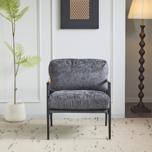 English Elm Christopher Knight Home® - 27.56" Modern Accent Chair with Plush Cushions, Sleek Metal Frame and Wooden Armrests for Cozy Rooms Grey N767P215306R