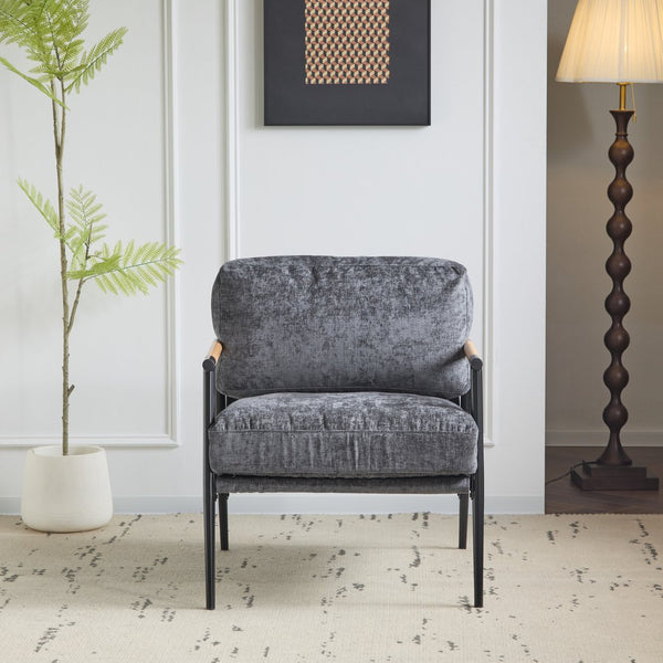 English Elm Christopher Knight Home® - 27.56" Modern Accent Chair with Plush Cushions, Sleek Metal Frame and Wooden Armrests for Cozy Rooms Grey N767P215306R