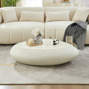 English Elm 47.24''fiberglass Oval Coffee Table Faux Stone Finish Sculptural Low Profile Living Room White W2582P431179
