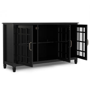 English Elm Connaught Solid Wood Buffet with Glass Doors Bronze Hardware Heritage Dining Storage Black B136P436040