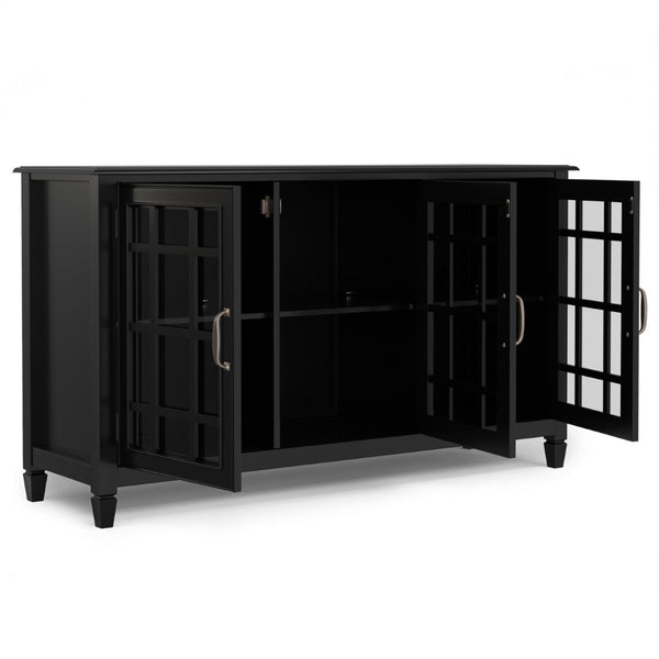 English Elm Connaught Solid Wood Buffet with Glass Doors Bronze Hardware Heritage Dining Storage Black B136P436040
