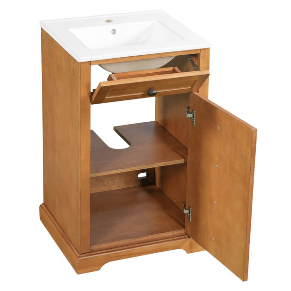 English Elm 20" Pine Wood Grain Bathroom Vanity with Ceramic Sink and Soft Close Cabinet Door N710P299454P