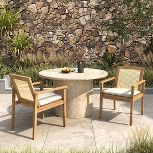 English Elm Christopher Knight Home® - Preston Teak Outdoor Dining Chairs Set of 2 with Beige Cushions, Acacia Wood Frame, Wicker Backrest N775P243309T