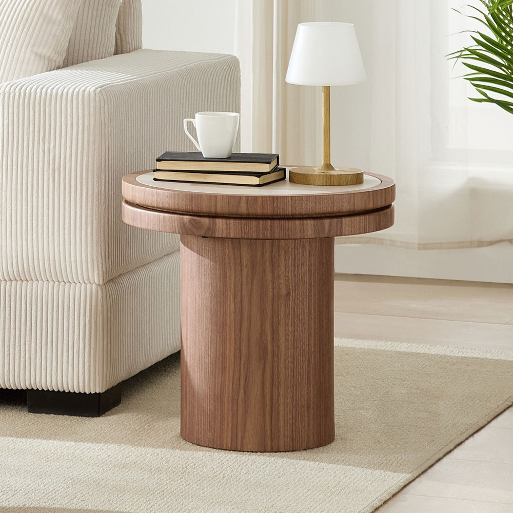 English Elm 19.49 Inch Round Sintered Stone Top Mdf Pedestal Side Table for Modern Living Spaces W876P460750