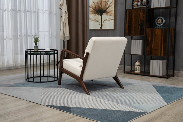 English Elm Mid Century Modern Accent Chair Natural Wood Frame Upholstered with Lumbar Cushion Support W2530P407182