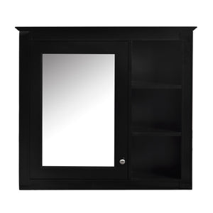 English Elm 30'' Modern Bathroom Vanity with Integrated Mirror Cabinet, Ceramic Sink, 3 Drawers & Ample Storage Black SW000126AAB-1
