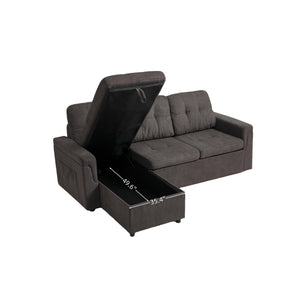 English Elm Upholstered L-Shaped Sleeper Sofa with Reversible Storage, Pull-Out Bed & Breathable Flannel Finish W3138S00001